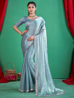 Saree Mall Women's Chiffon Light Blue Embellished Designer Saree With Blouse Piece-DHNIYA661C