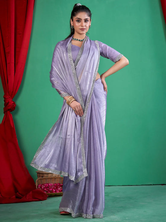 Saree Mall Women's Chiffon Lavendar Embellished Designer Saree With Blouse Piece-DHNIYA661D