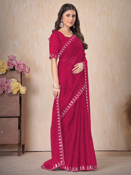 Saree Mall Women's Chiffon Pink Embellished Designer Saree With Blouse Piece-DHNIYA668A