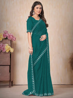 Saree Mall Women's Chiffon Teal Blue Embellished Designer Saree With Blouse Piece-DHNIYA668B