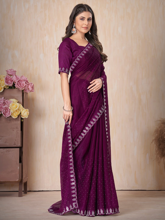 Saree Mall Women's Chiffon Magenta Embellished Designer Saree With Blouse Piece-DHNIYA668C