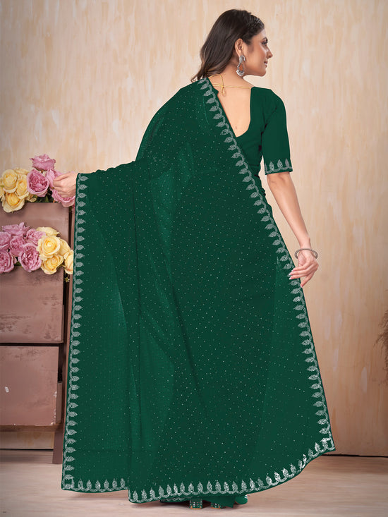 Saree Mall Women's Chiffon Green Embellished Designer Saree With Blouse Piece-DHNIYA668D