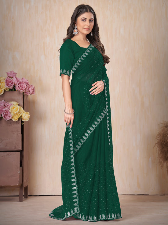 Saree Mall Women's Chiffon Green Embellished Designer Saree With Blouse Piece-DHNIYA668D