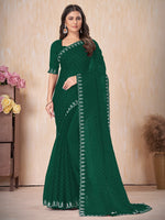 Saree Mall Women's Chiffon Green Embellished Designer Saree With Blouse Piece-DHNIYA668D