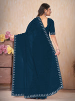 Saree Mall Women's Chiffon Navy Blue Embellished Designer Saree With Blouse Piece-DHNIYA668E