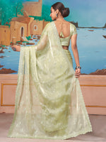 Saree Mall Women's Chiffon Light Green Embellished Designer Saree With Blouse Piece-DHNIYA681C