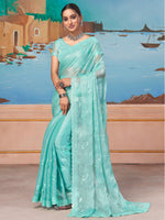 Saree Mall Women's Chiffon Light Blue Embellished Designer Saree With Blouse Piece-DHNIYA681D