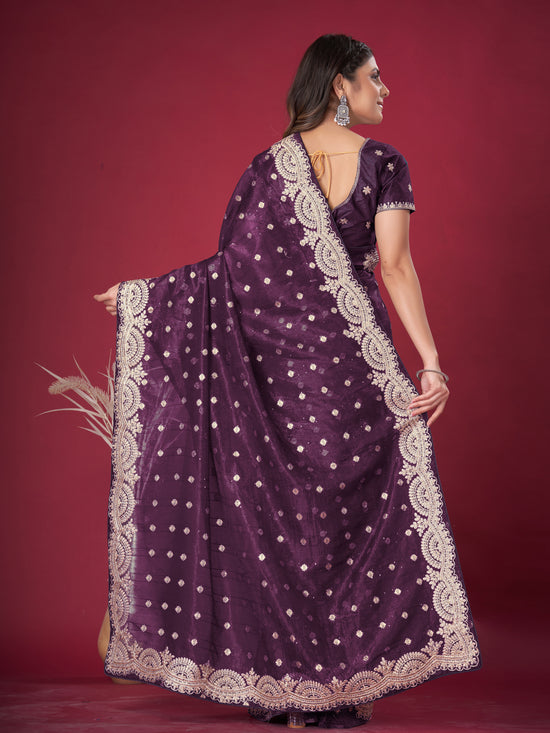 Saree Mall Women's Banarasi  Purple Embroidered Designer Saree With Blouse Piece-DHNIYA705A