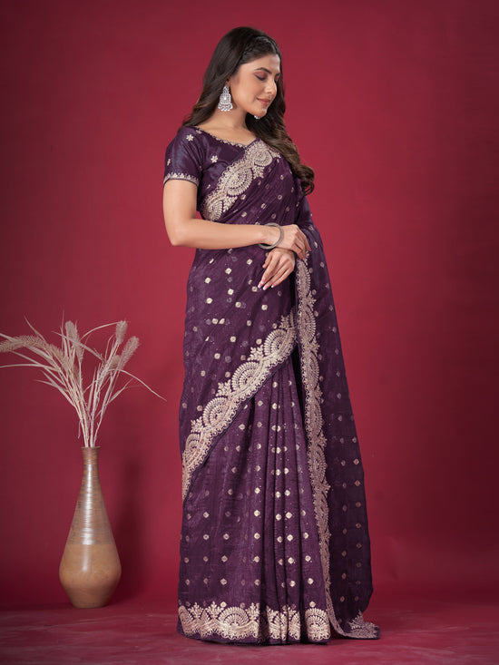 Saree Mall Women's Banarasi  Purple Embroidered Designer Saree With Blouse Piece-DHNIYA705A