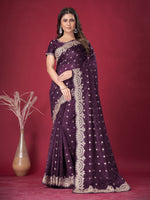 Saree Mall Women's Banarasi  Purple Embroidered Designer Saree With Blouse Piece-DHNIYA705A