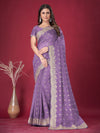 Saree Mall Women's Banarasi  Lavendar Embroidered Designer Saree With Blouse Piece-DHNIYA705B