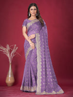 Saree Mall Women's Banarasi  Lavendar Embroidered Designer Saree With Blouse Piece-DHNIYA705B