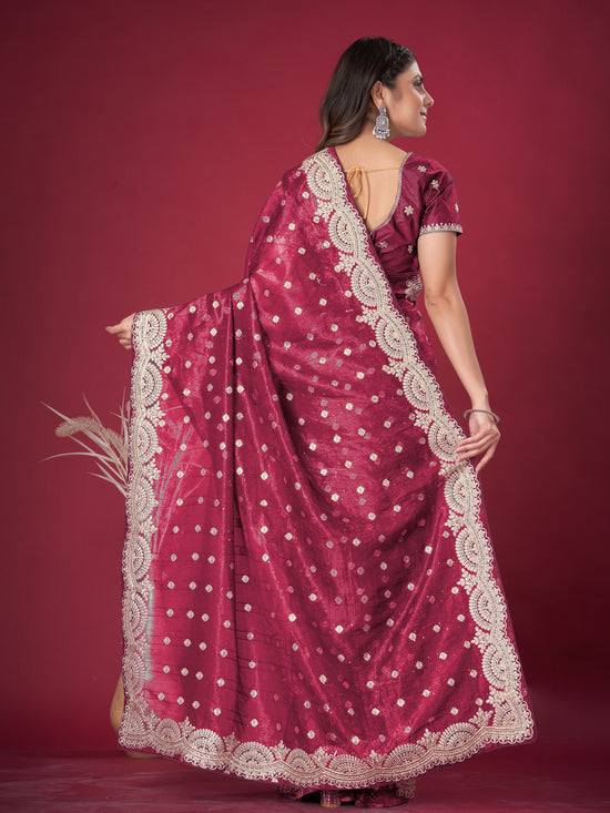 Saree Mall Women's Banarasi  Maroon Embroidered Designer Saree With Blouse Piece-DHNIYA705C