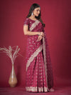 Saree Mall Women's Banarasi  Maroon Embroidered Designer Saree With Blouse Piece-DHNIYA705C