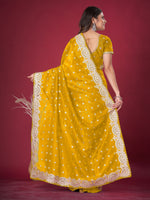 Saree Mall Women's Banarasi  Yellow Embroidered Designer Saree With Blouse Piece-DHNIYA705D