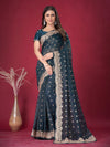 Saree Mall Women's Banarasi  Teal Blue Embroidered Designer Saree With Blouse Piece-DHNIYA705E