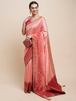 Saree Mall Women's  Blend Pink Woven Design Designer Saree With Blouse Piece-DHNIYA84