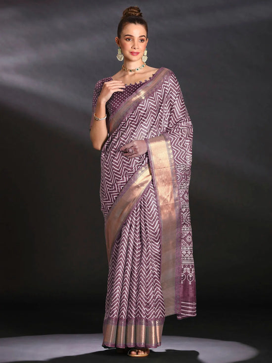 Saree Mall Women's Art  Mauve Printed Designer Saree With Blouse Piece-DIAMNDCK01D