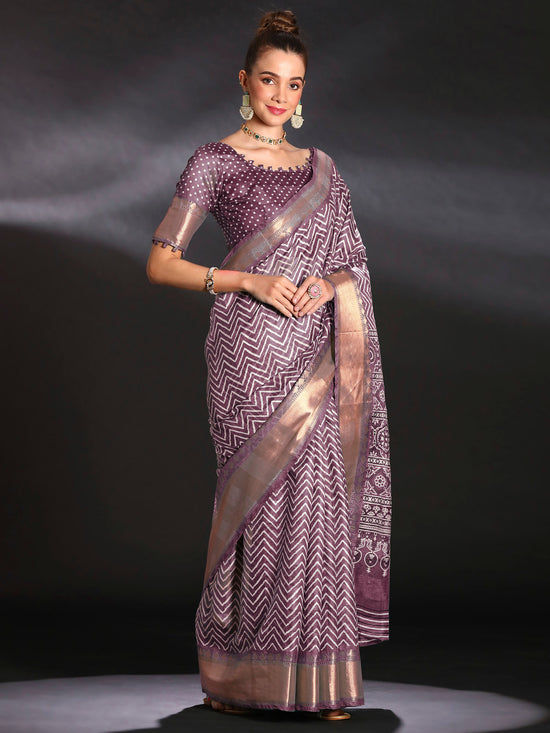 Saree Mall Women's Art  Mauve Printed Designer Saree With Blouse Piece-DIAMNDCK01D