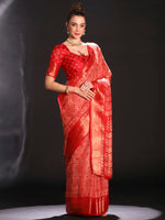 Saree Mall Women's Art  Red Printed Designer Saree With Blouse Piece-DIAMNDCK02D