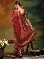 Saree Mall Women's Organza Burgundy Woven Design Designer Saree With Blouse Piece-DIANA2301