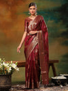 Saree Mall Women's Organza Burgundy Woven Design Designer Saree With Blouse Piece-DIANA2301