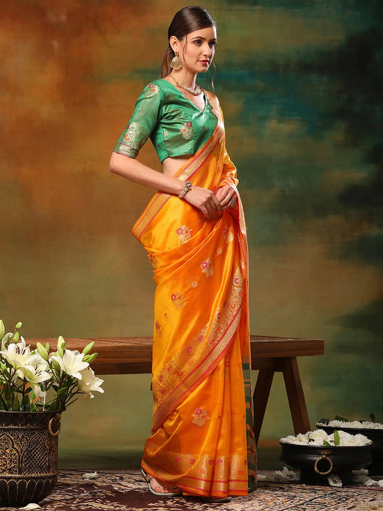 Saree Mall Women's Organza Green Woven Design Designer Saree With Blouse Piece-DIANA3901