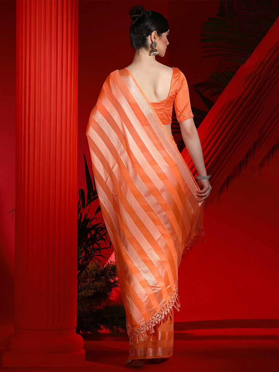 Saree Mall Women's Chiffon Orange Embellished Designer Saree With Blouse Piece-DIANA5301