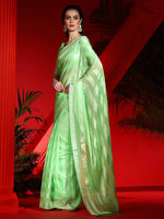 Saree Mall Women's Chiffon Light Green Embellished Designer Saree With Blouse Piece-DIANA5302