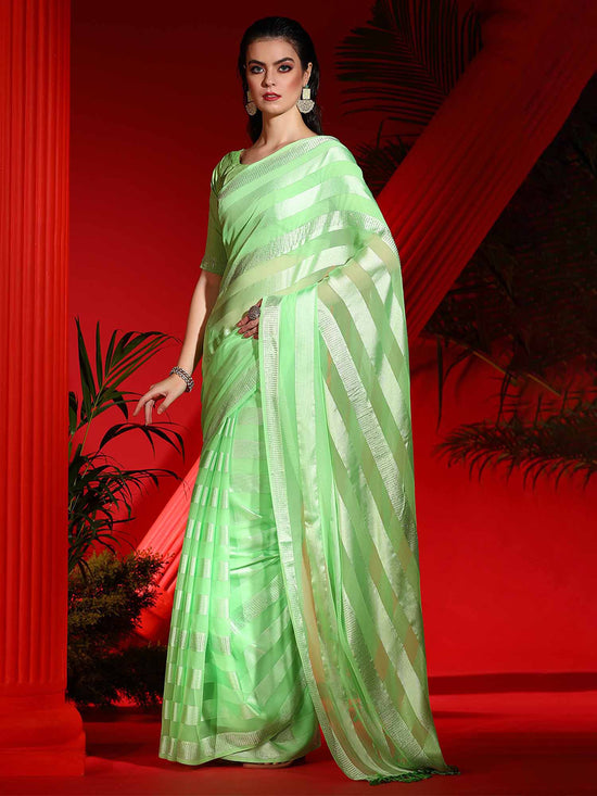 Saree Mall Women's Chiffon Light Green Embellished Designer Saree With Blouse Piece-DIANA5302