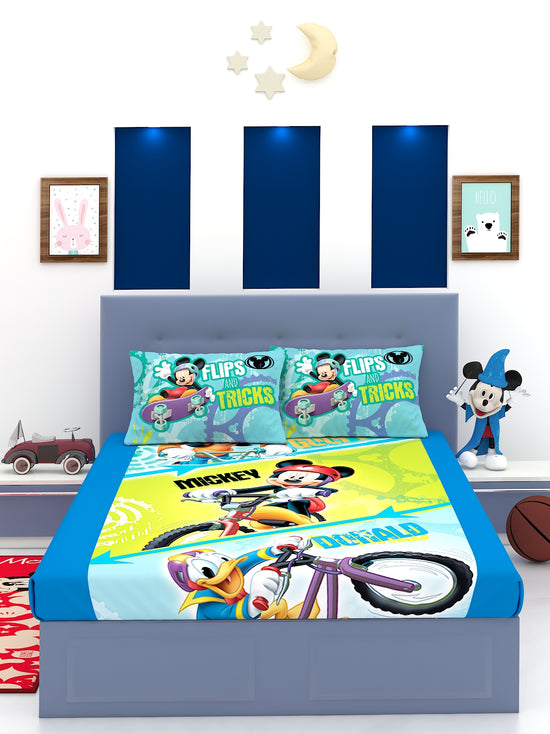 Disney Mickey's Flips & Tricks Mickey Mouse Cotton Double Bedsheet Set- King Size-DIS-03-171-D