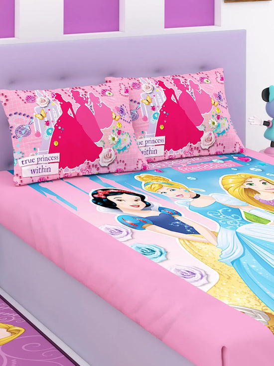 Disney Princess Believe In Friendship Cotton Double Bedsheet Set- King Size-DIS-03-177-D