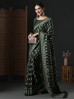 Saree Mall Women's Dola  Dark Green Printed Designer Saree With Blouse Piece-DOLA108C