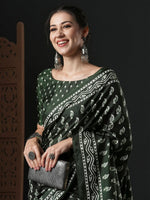 Saree Mall Women's Dola  Dark Green Printed Designer Saree With Blouse Piece-DOLA108C