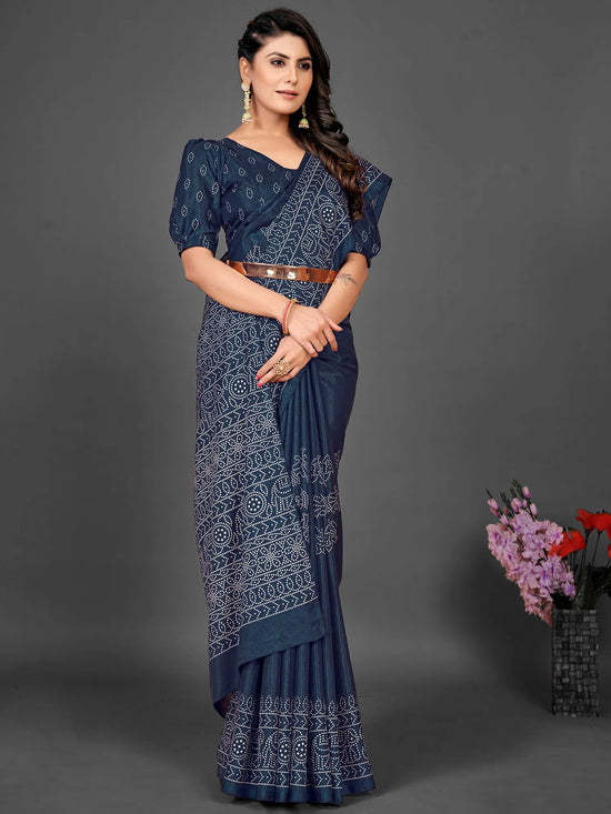 Saree Mall Women's Dola  Navy Blue Printed Designer Saree With Blouse Piece-DOLA142B