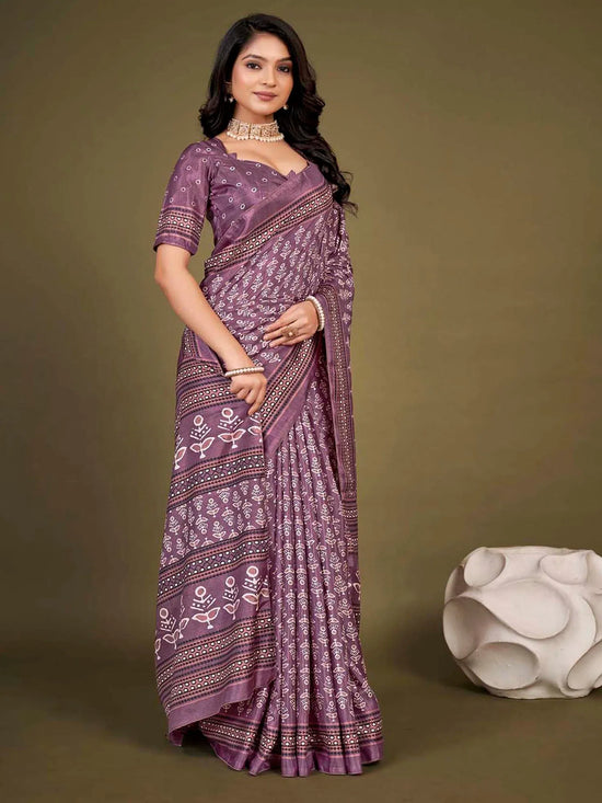 Saree Mall Women's Dola  Mauve Printed Designer Saree With Blouse Piece-DOLA148C