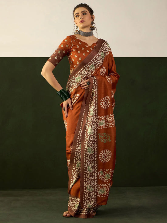 Saree Mall Women's Dola  Rust Printed Designer Saree With Blouse Piece-DOLA183E