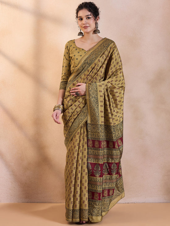 Saree Mall Women's Dola  Beige Printed Designer Saree With Blouse Piece-DOLA200B