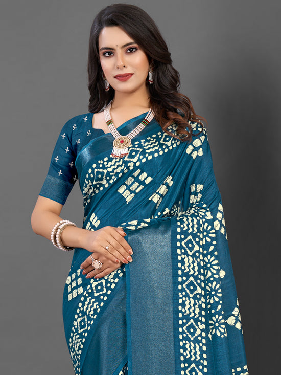 Saree Mall Women's Dola  Teal Blue Printed Designer Saree With Blouse Piece-DOLALX01B