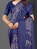 Saree Mall Women's Dola  Navy Blue Printed Designer Saree With Blouse Piece-DOLALX04D