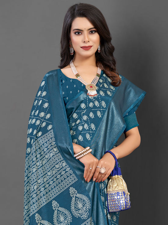 Saree Mall Women's Dola  Teal Blue Printed Designer Saree With Blouse Piece-DOLALX05H