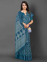 Saree Mall Women's Dola  Teal Blue Printed Designer Saree With Blouse Piece-DOLALX05H