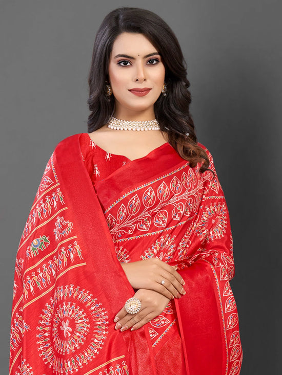 Saree Mall Women's Dola  Red Printed Designer Saree With Blouse Piece-DOLALX06E