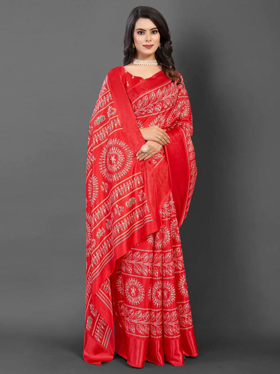 Saree Mall Women's Dola  Red Printed Designer Saree With Blouse Piece-DOLALX06E