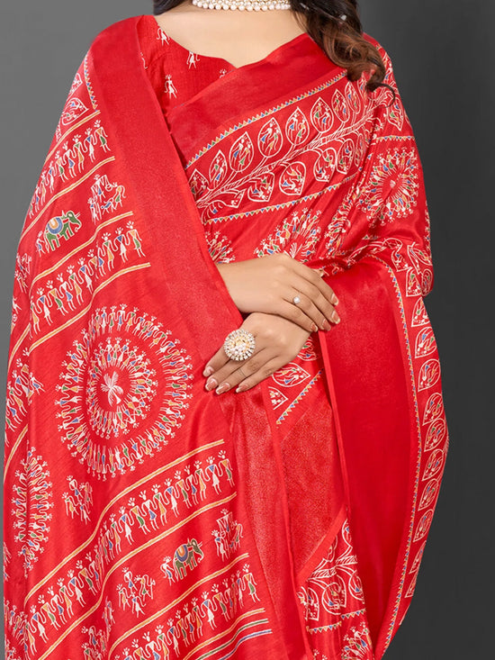 Saree Mall Women's Dola  Red Printed Designer Saree With Blouse Piece-DOLALX06E