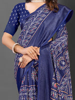 Saree Mall Women's Dola  Navy Blue Printed Designer Saree With Blouse Piece-DOLALX06G