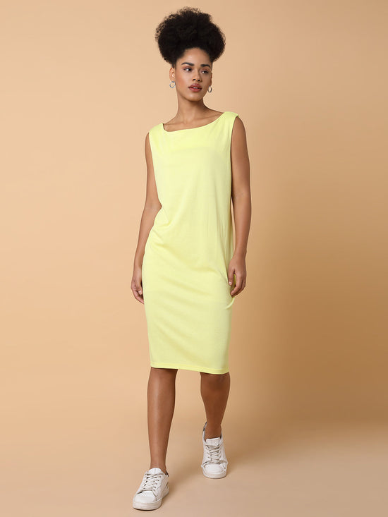 Women Solid T-shirt Yellow Dress-DQ-17-401-Yellow