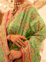 Saree Mall Women's  Blend Light Green Woven Design Designer Saree With Blouse Piece-DRPAN410005