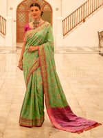 Saree Mall Women's  Blend Light Green Woven Design Designer Saree With Blouse Piece-DRPAN410005