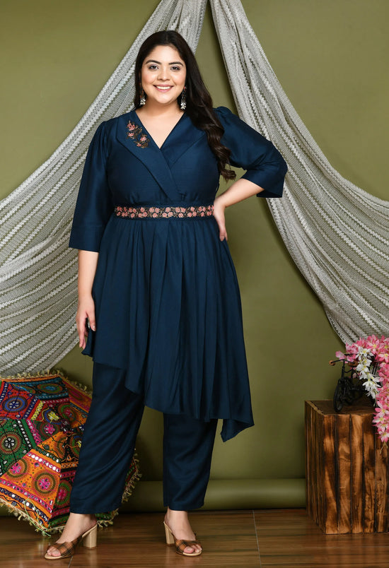 Plus Size Teal Blue Embellished Co-Ord Set